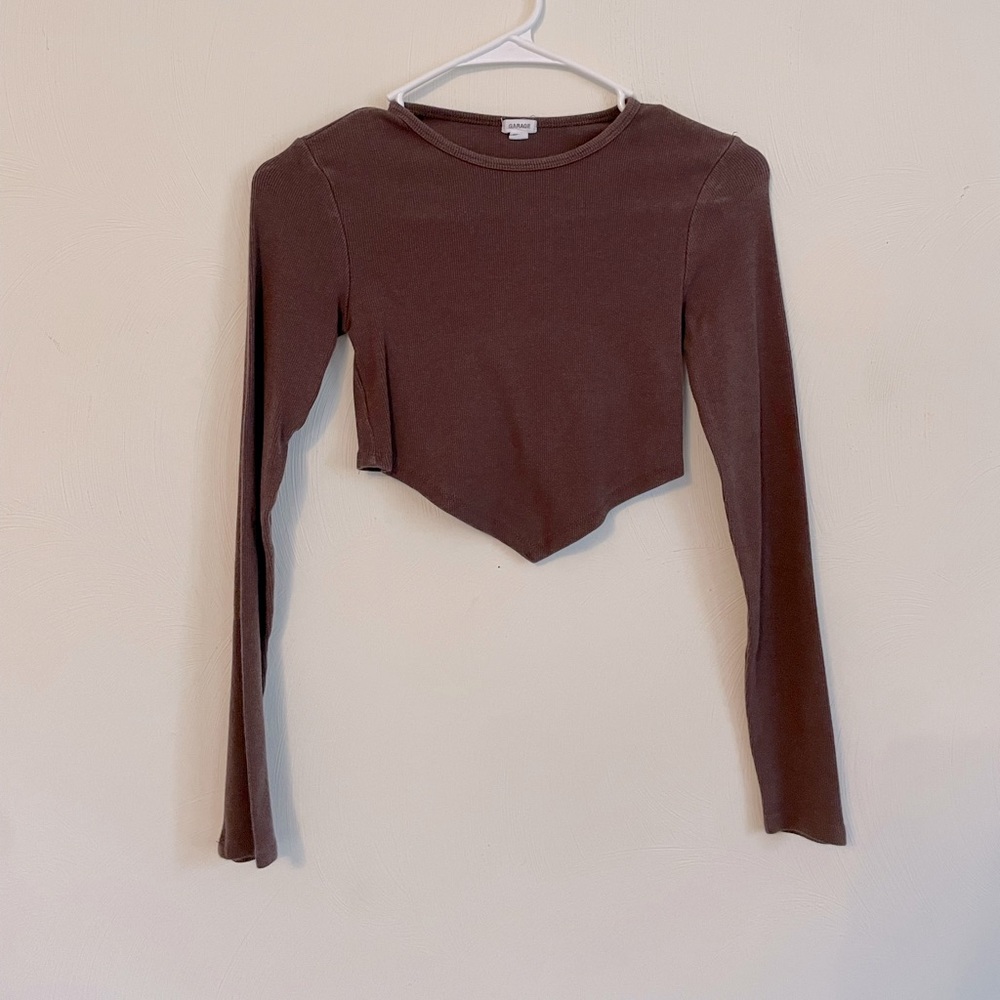 Garage Cropped Brown Long Sleeve Shirt